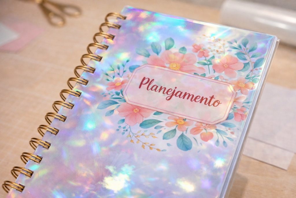 acabamento profissional com bopp para laminação em capa de agenda
