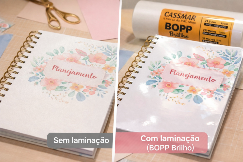 diferença do acabamento com bopp para laminação na papelaria personalizada

