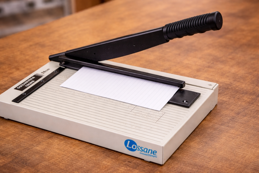 corte preciso com guilhotina de papel 
