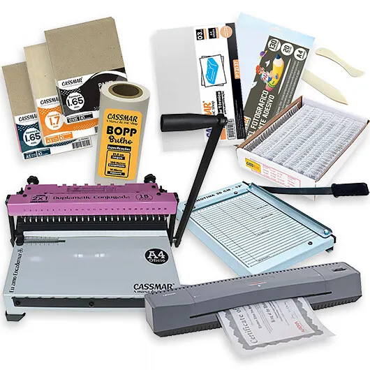 kit para iniciantes na papelaria personalizada com encadernadora e materiais
