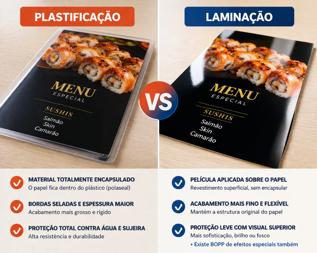 diferença entre plastificação e laminação na papelaria personalizada