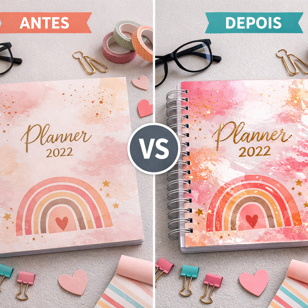 plastificadora antes e depois plastificação em papelaria personalizada

