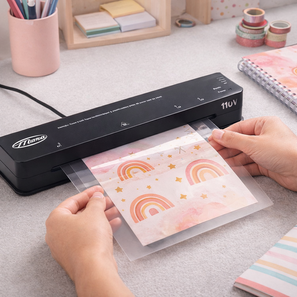 plastificadora usando polaseal em papelaria personalizada
