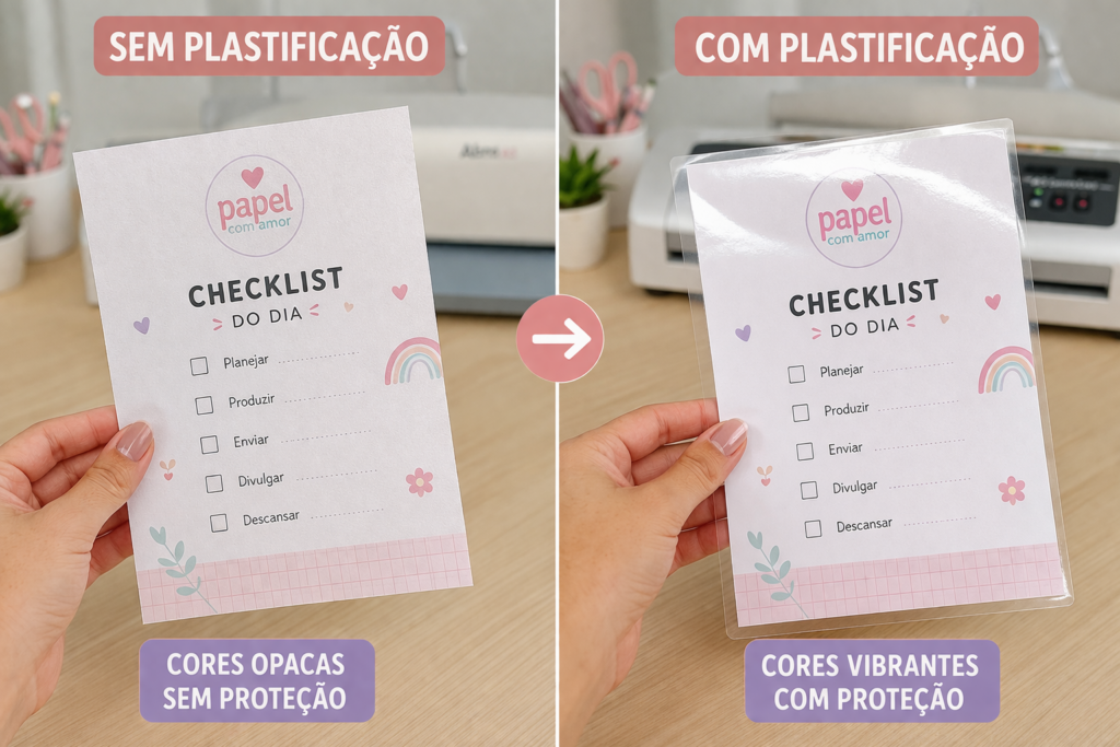 diferença entre papel sem plastificação e plastificado com plastificadora